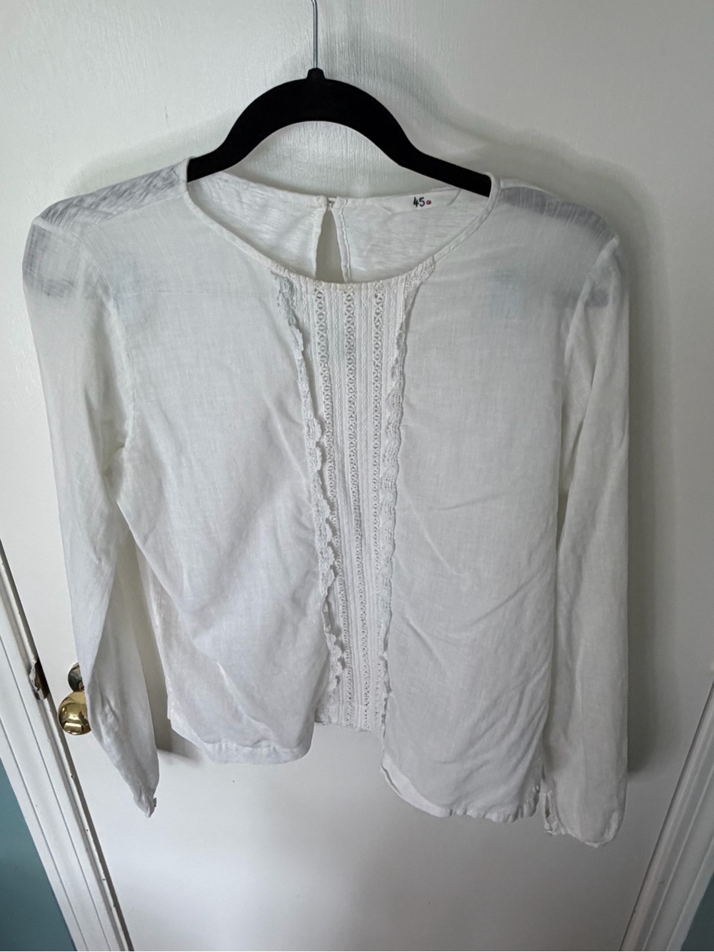 Vintage 45R / 45rpm Japan White Khadi Cotton Lace Pintuck Blouse - Size 4